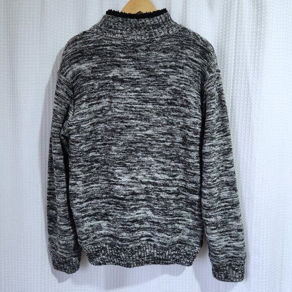 American Stitch Sweater Jacket Large Sherpa Lined Full Zip Black and White Knit - Picture 7 of 11